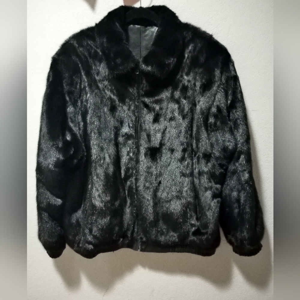 Black reversible mink and leather coat mens size Large-